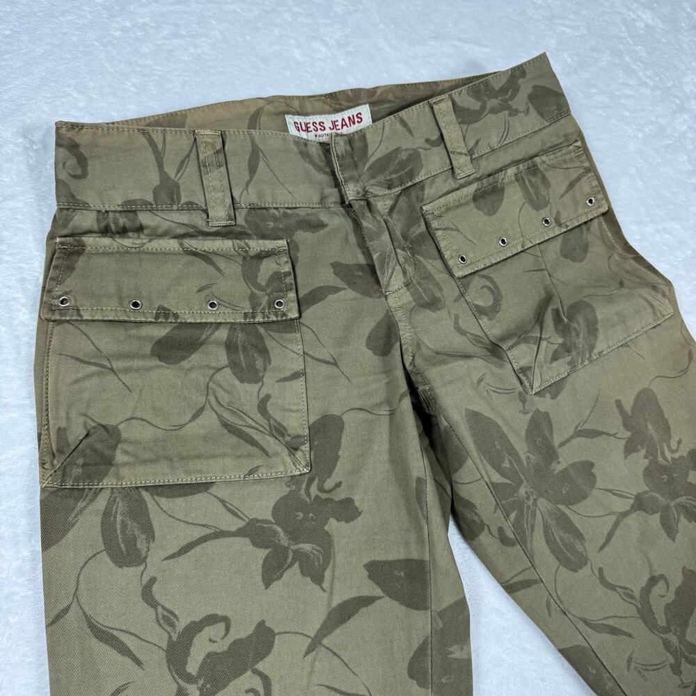 VTG Guess Jeans Women's 26 Cotton Y2K Capri Green Pants‎ Floral Wide Belt